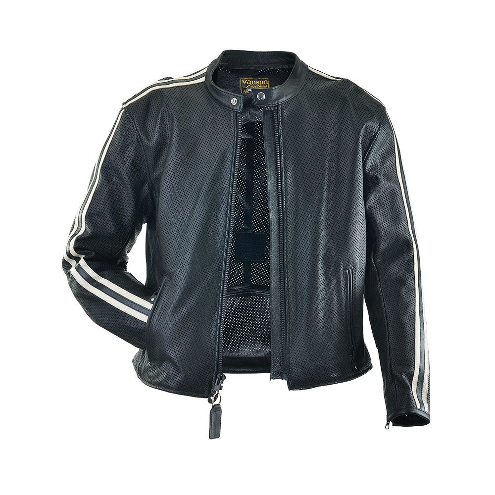 Drifter Mk2 Perforated Leather Cruiser Jacket with Stripes and CE Approved Armor