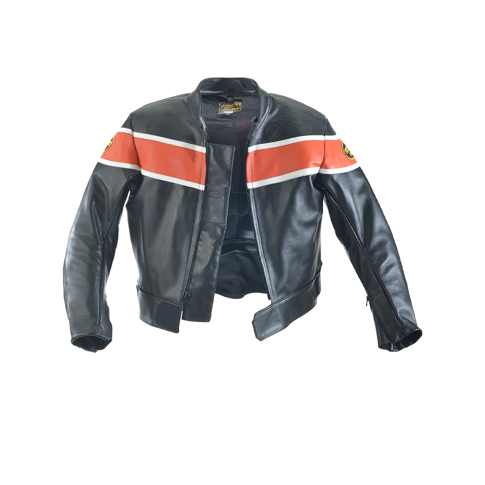 Stallion SportRider Competition Leather Motorcycle Jacket with Classic Flat Track Race Graphics