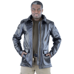 MODEL J 40s Style Black Leather Car Coat and Motorcycle Jacket
