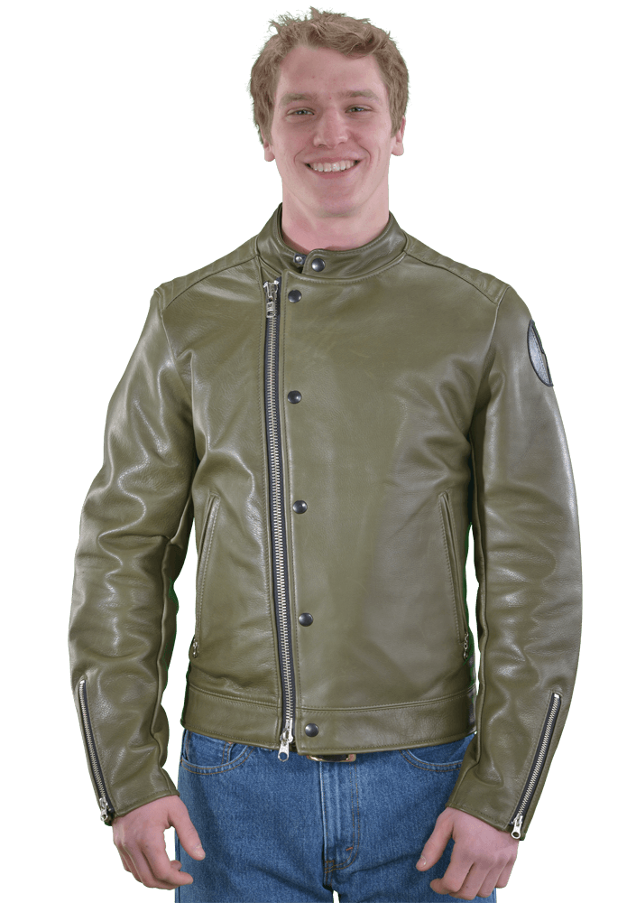 Portland - Motorcycle Leather Jacket - Olive Green Deer
