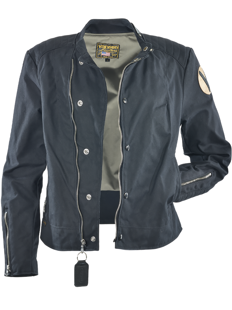 MOTA Jacket Ladies Traditional Cafe Racer Styled Black Wax Cotton Motorcycle Jacket