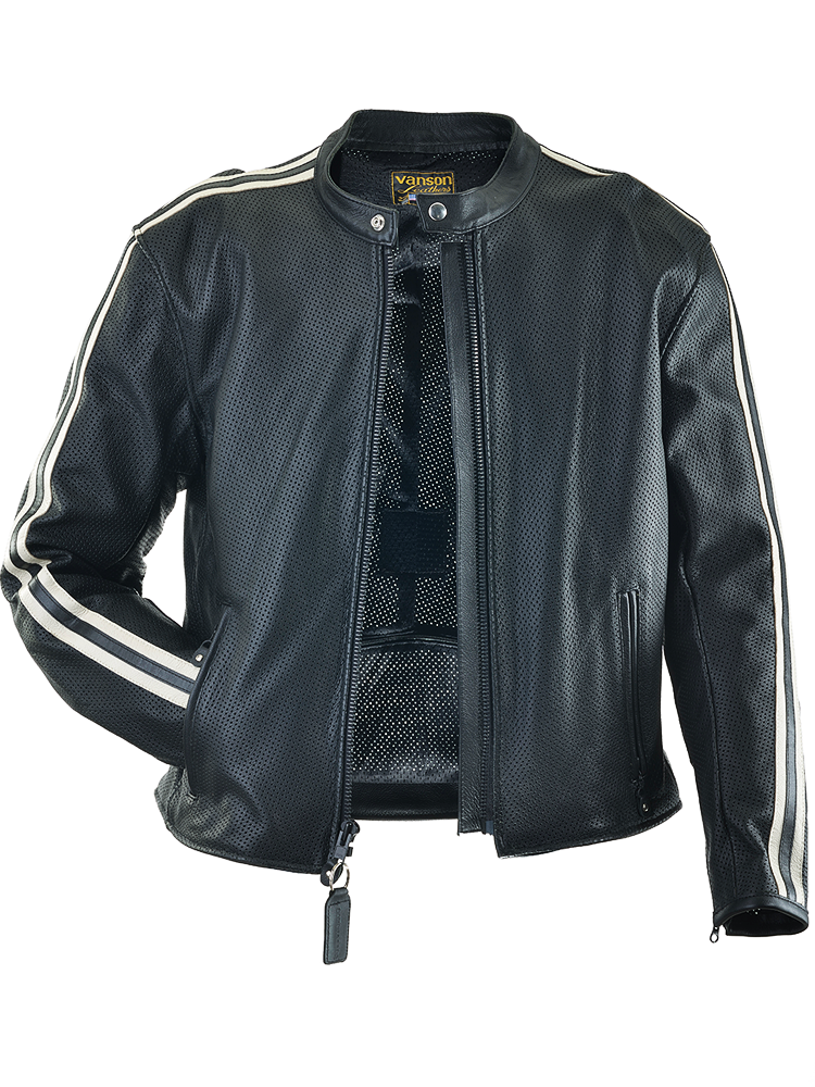 Drifter Mk2 - Perforated Leather Cruiser Jacket with Stripes and