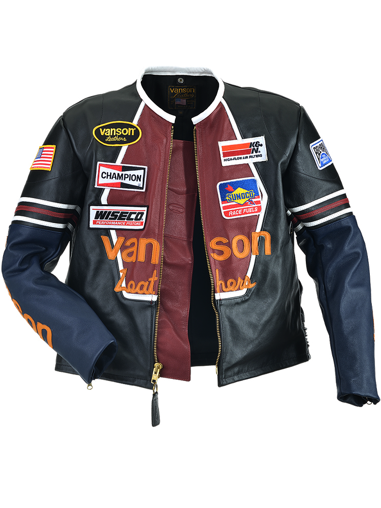 vanson レザージャケット 星型パッチ付き Original Star Racing Leather Jacket