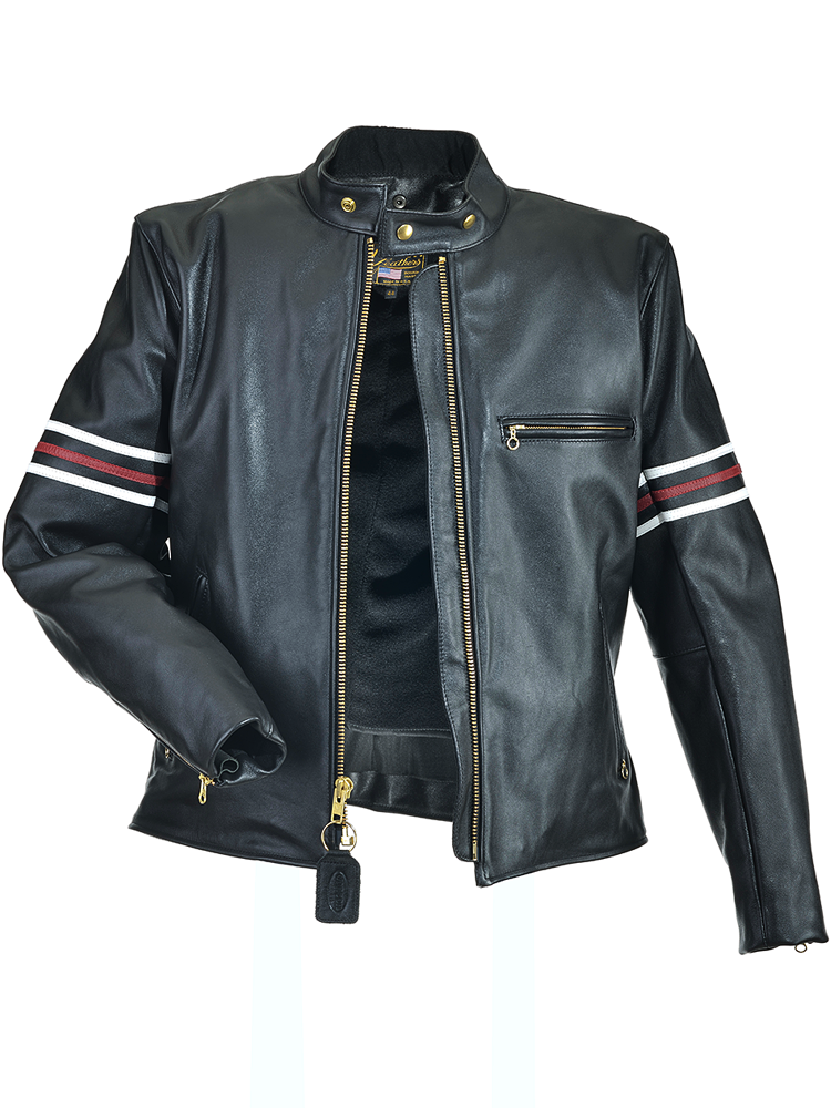 Model BH - Classic Black Leather Motorcycle Jacket - House Jacket