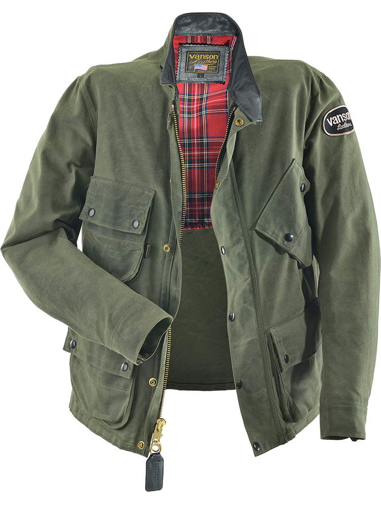 Stormer Trials Field Olive Wax Cotton Motorcycle Jacket