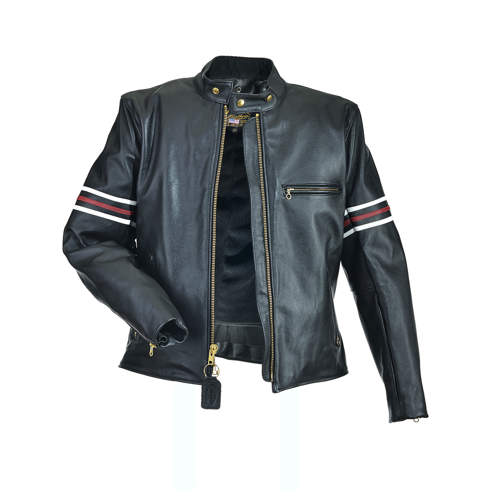 Model BH - Classic Black Leather Motorcycle Jacket - House Jacket
