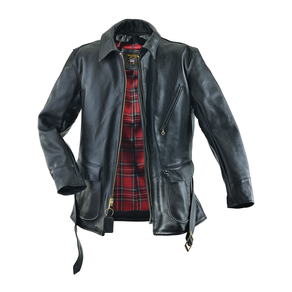 ジャケット・アウター VANSON MODEL J 3/4 CAR COAT HORSEHIDE 40 MODEL J - 40s Style - Black Leather Car Coat and Motorcycle Jacket